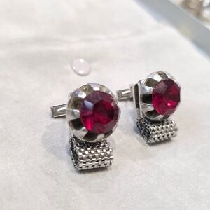Silver and Red Cuff Links